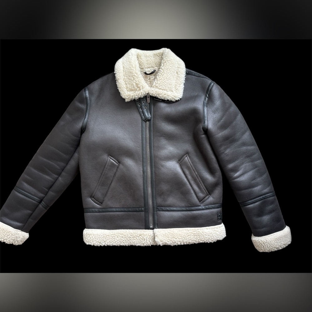 Zara Men Faux Leather Shearling Jacket